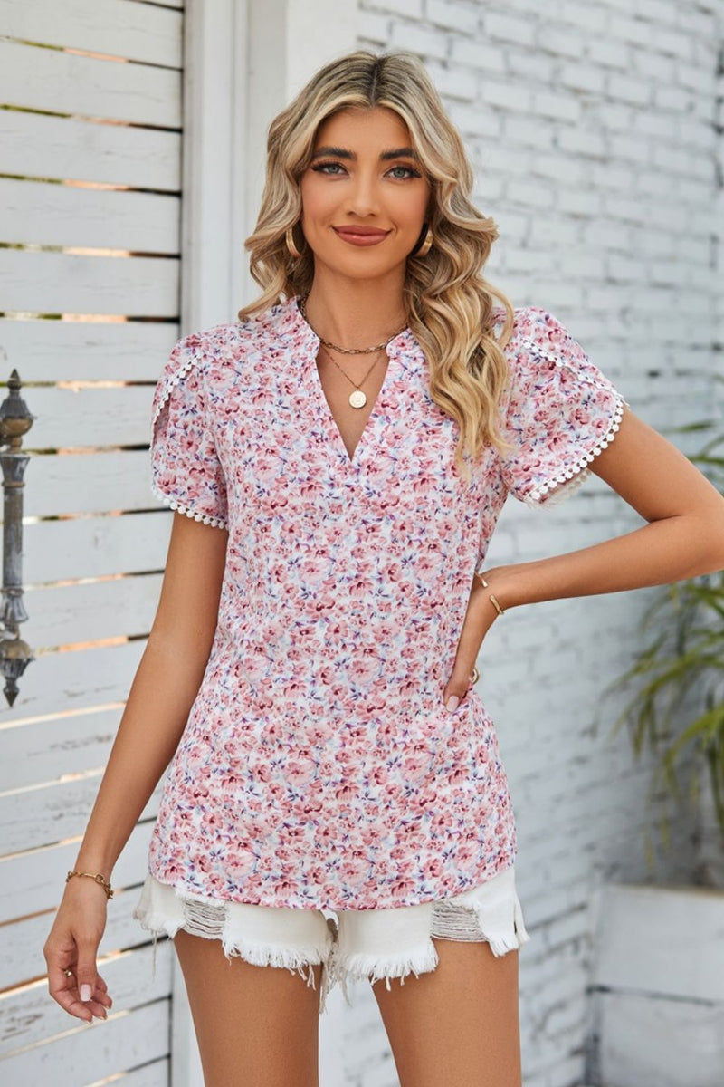 Floral Notched Neck Blouse | Burkesgarb - Effortless Elegance in Full Bloom