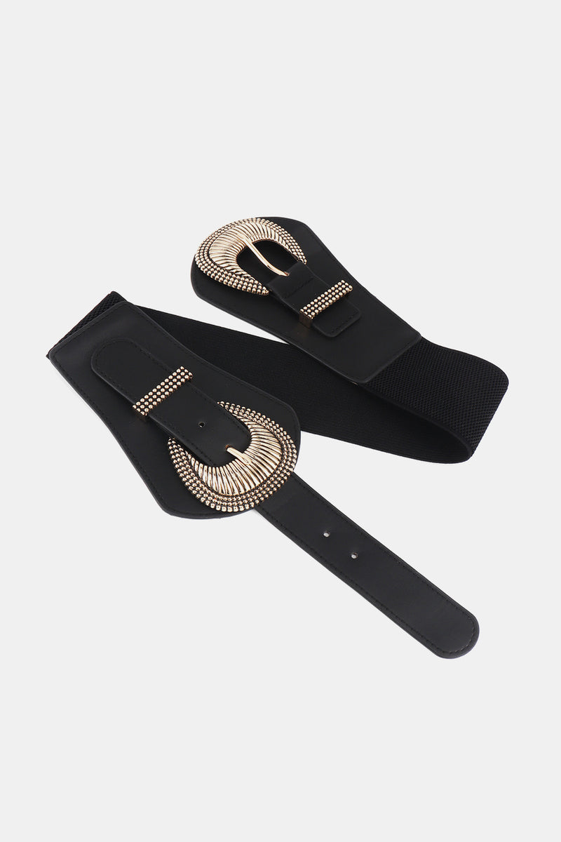 Complete Your Look with the Shell Double Buckle Elastic Wide Belt at Burkesgarb