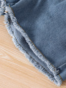 "Cute and Stylish: Girls Floral Cami and Belted Denim Shorts Set by Burkesgarb | Perfect Summer Outfit for Little Fashionistas"