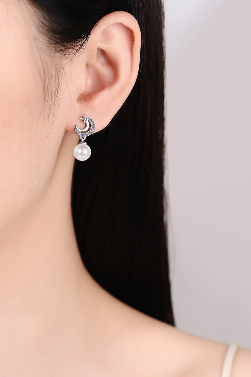 Sparkle and Elegance with Moissanite Pearl Drop Earrings at Burkesgarb