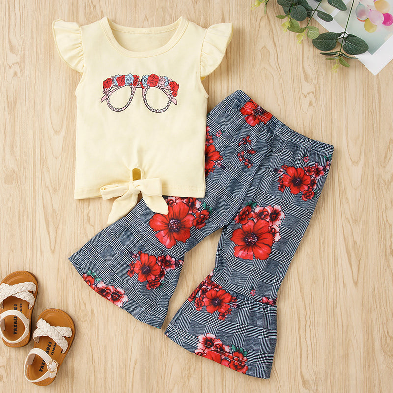 Playful and Vibrant: Graphic Top and Floral Pants Set for Babies