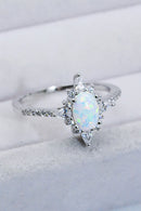 Radiant Beauty: Platinum-Plated Opal and Zircon Ring at Burkesgarb