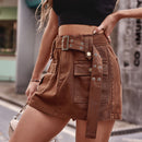 Effortless Style: Belted Denim Shorts with Pockets at Burkesgarb