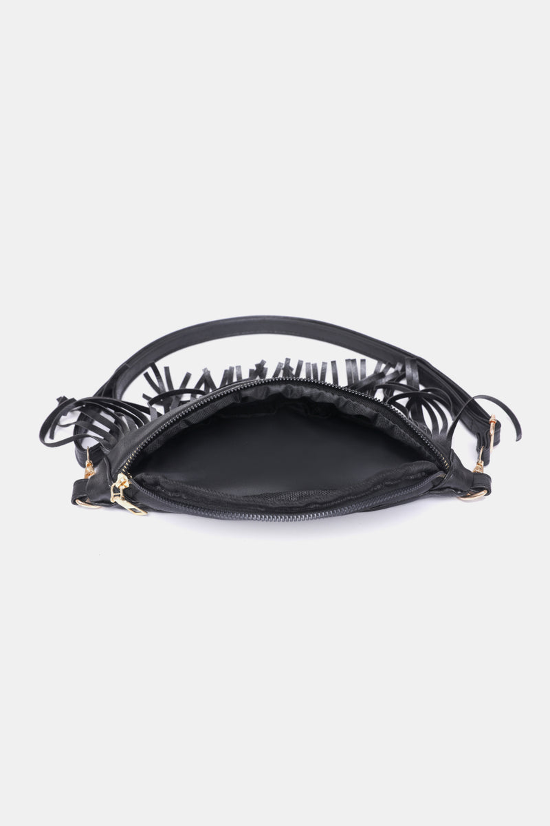 Add a Touch of Boho Chic to Your Outfits with the Fringed Leather Sling Bag at Burkesgarb