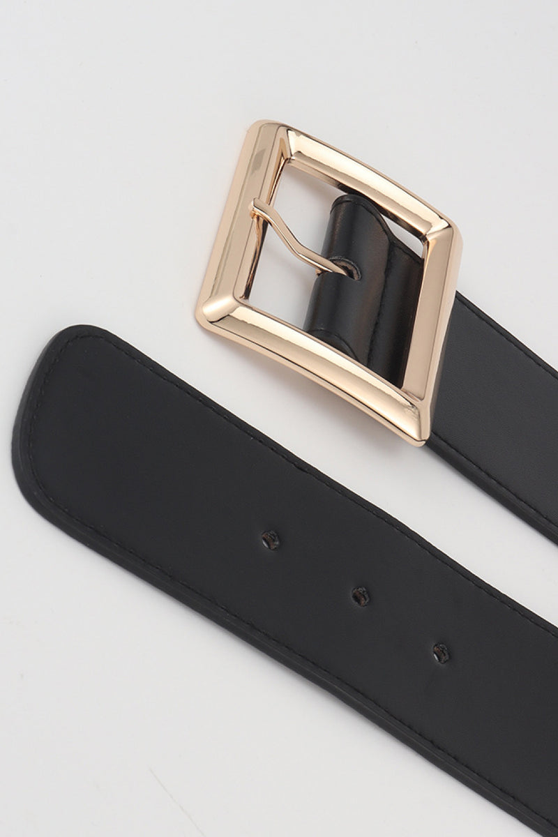 Elevate Your Style with the Sleek Rectangle Buckle Elastic Wide Belt at Burkesgarb