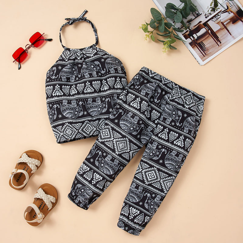 Printed Halter Neck Top and Pants Set