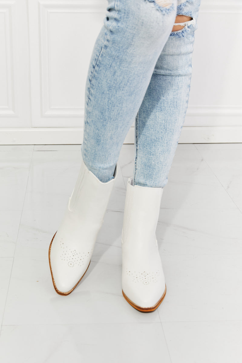 Step into Style with MMShoes Love the Journey Stacked Heel Chelsea Boot in White at Burkesgarb