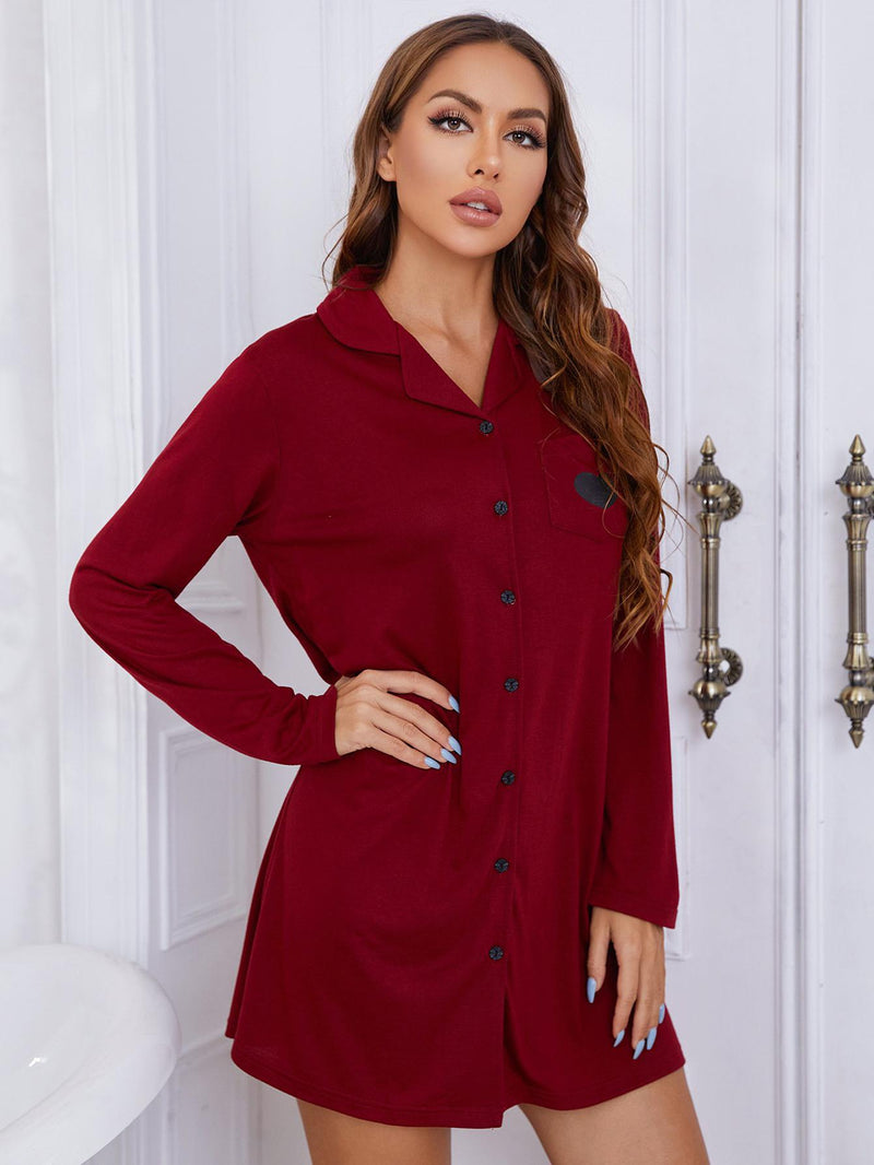 Sweet Dreams: Heart Graphic Long Sleeve Night Dress at Burkesgarb