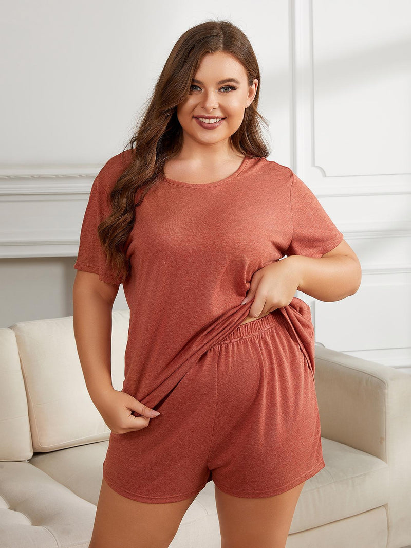 Stay Comfortable in Style with the Plus Size Round Neck Short Sleeve Two-Piece Loungewear Set at Burkesgarb