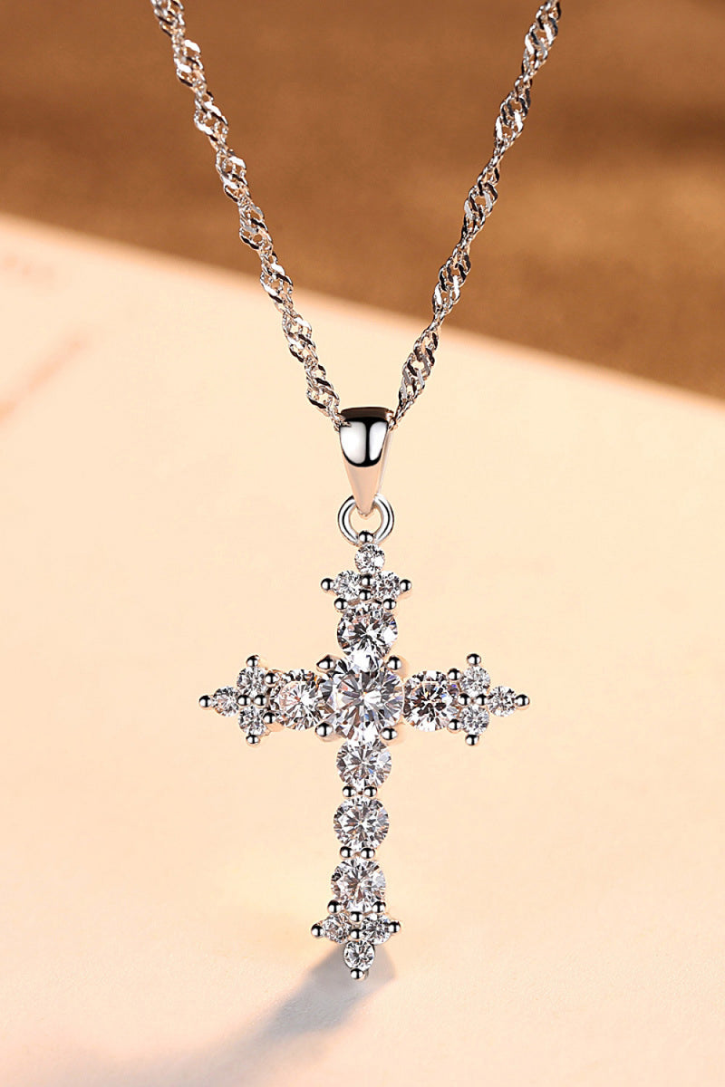 Divine Elegance: Zircon Cross Pendant 925 Sterling Silver Necklace by Burkesgarb