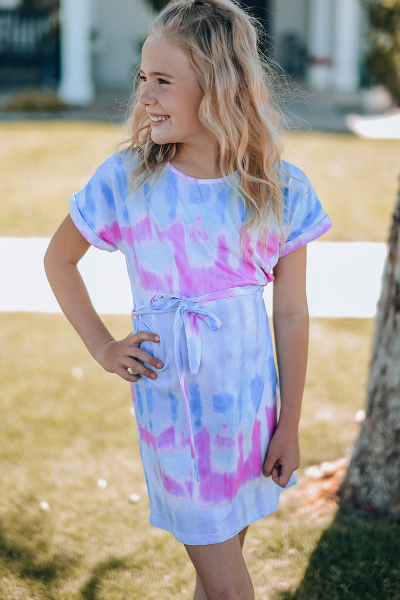 "Trendy and Fun: Girls Tie-Dye Belted T-Shirt Dress by Burkesgarb | Stylish and Comfortable for Young Fashionistas"