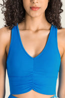 Stay Supported and Stylish with the Gathered Detail Halter Neck Sports Bra at Burkesgarb