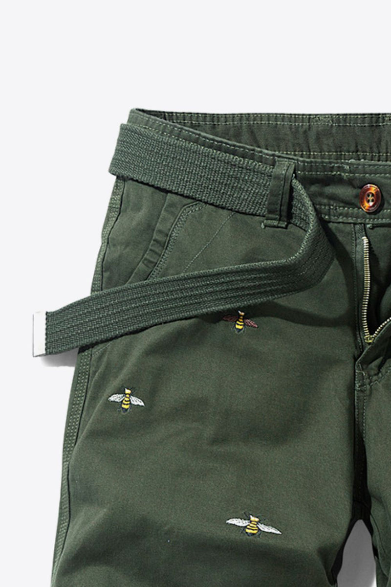 "Buzz-Worthy Style: Bee Embroidery Belted Shorts for Fashion-Forward Looks"