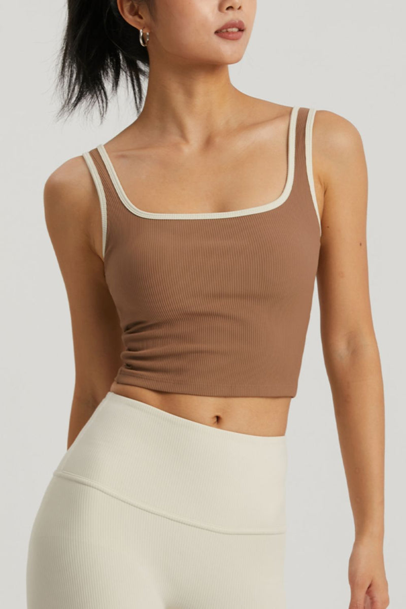 Upgrade Your Activewear with the Contrast Square Neck Cropped Sports Tank at Burkesgarb