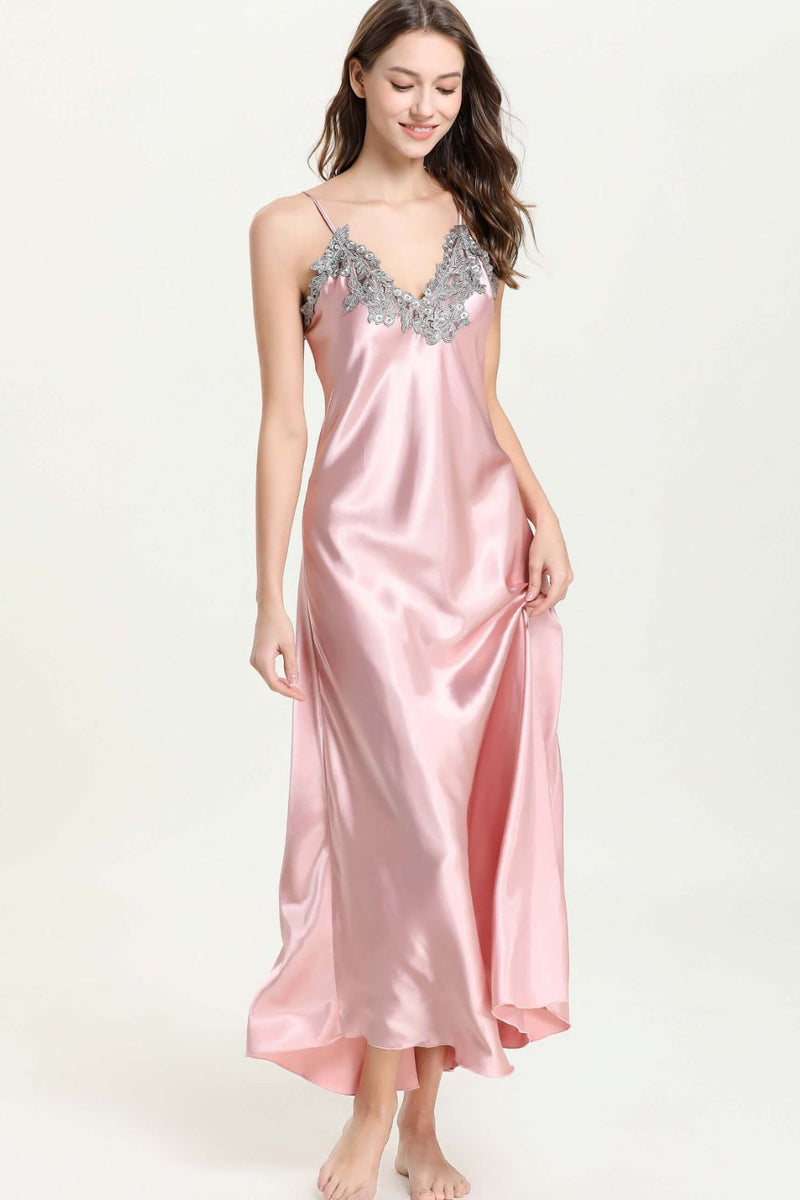 "Luxurious Comfort: Full Size Satin Night Dress at Burkesgarb