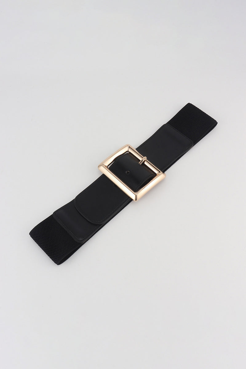 Elevate Your Style with the Sleek Rectangle Buckle Elastic Wide Belt at Burkesgarb