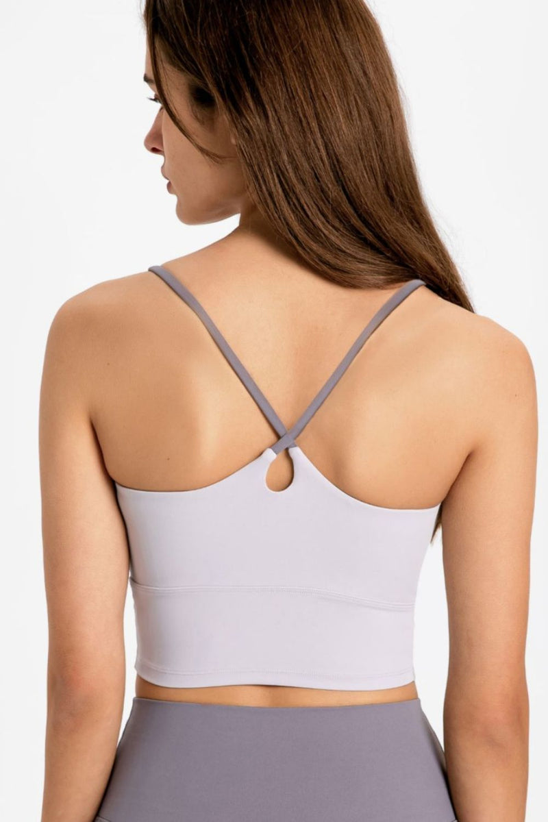 Achieve Athletic Elegance with the Crisscross Back Scoop Neck Sports Cami at Burkesgarb