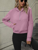 Stay Cozy and Chic with the Zip-Up Raglan Sleeve Hoodie with Pocket at Burkesgarb