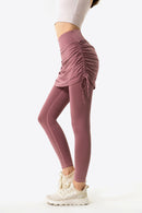 Elevate Your Wardrobe with Drawstring Ruched Faux Layered Yoga Leggings at Burkesgarb
