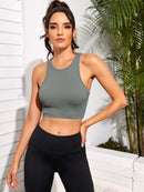 Stay Cool and Stylish: Cropped Round Neck Sports Tank Top at Burkesgarb