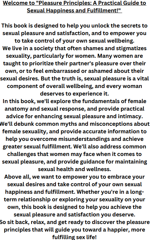 "Pleasure Principles: A Practical Guide to Sexual Happiness and Fulfillment:" E-Book