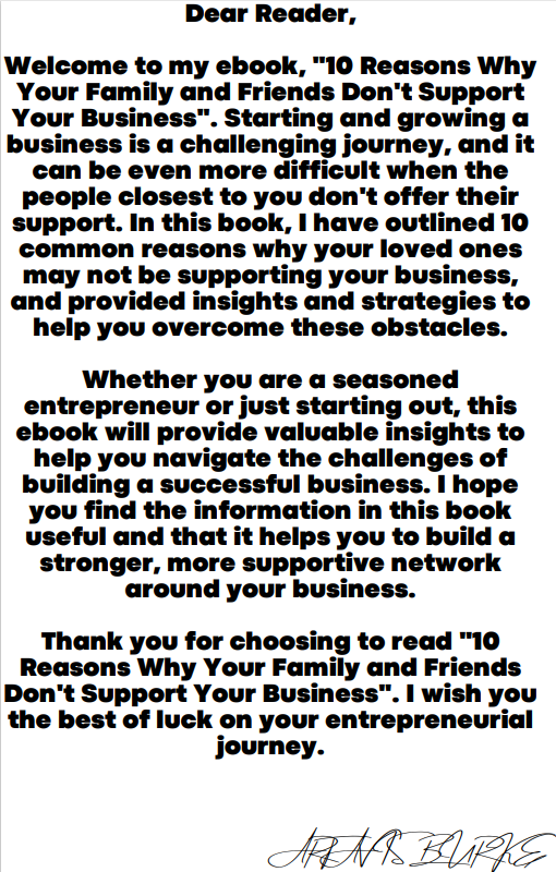 10 REASONS WHY YOUR FAMILY AND FRIENDS DONT SUPPORT YOUR BUSINESS E-Book