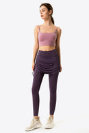 Elevate Your Wardrobe with Drawstring Ruched Faux Layered Yoga Leggings at Burkesgarb