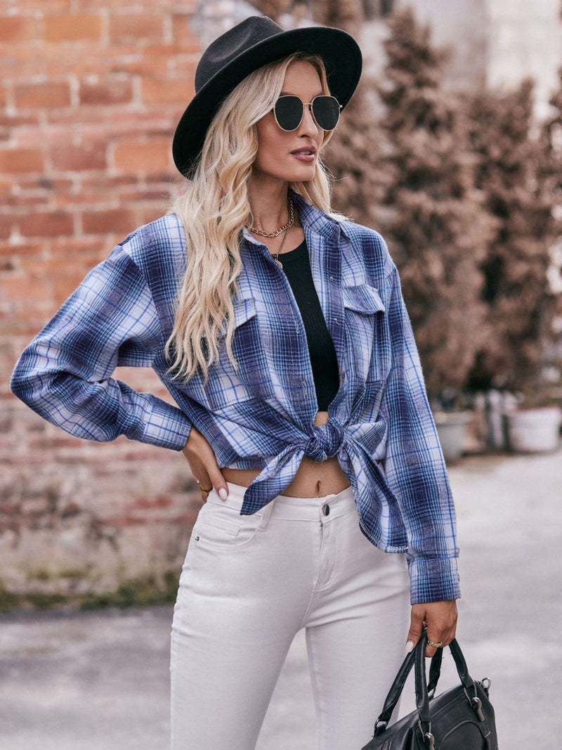 Effortlessly Stylish: Plaid Dropped Shoulder Longline Shirt at Burkesgarb