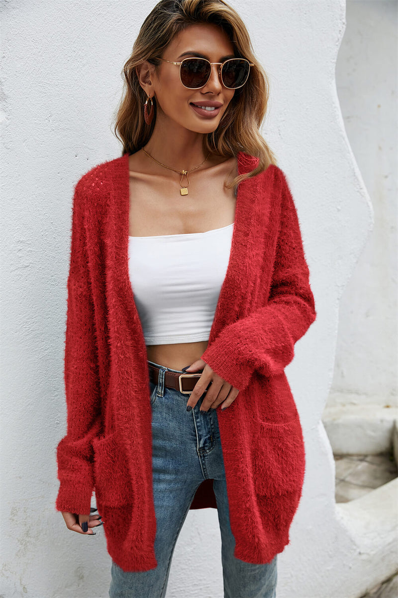 Cozy Open Front Openwork Fuzzy Cardigan | Burkesgarb - Stay Warm in Style