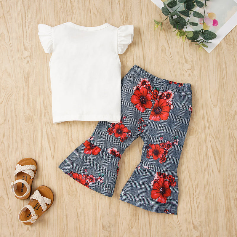 Playful and Vibrant: Graphic Top and Floral Pants Set for Babies