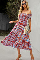 "Make a Statement with our Off-Shoulder Frill Trim Split Dress"
