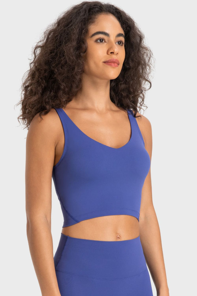 Enhance Your Workout Style with the Deep V-Neck Crop Sports Bra at Burkesgarb