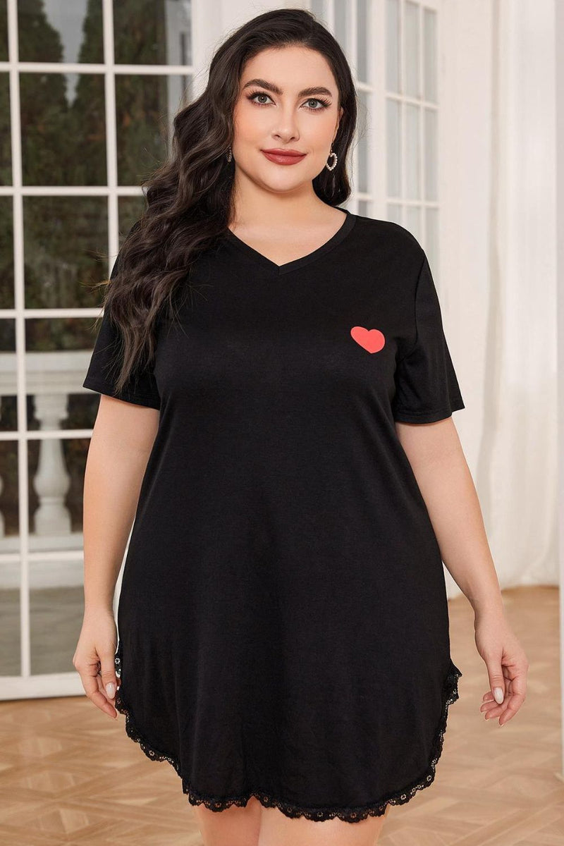Uncompromising Comfort and Style: Plus Size Short Sleeve V-Neck Night Dress at Burkesgarb