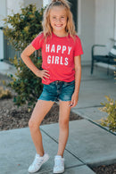 Spread Happiness with our Girls' 'Happy Girl' Short Sleeve T-Shirt at Burkesgarb