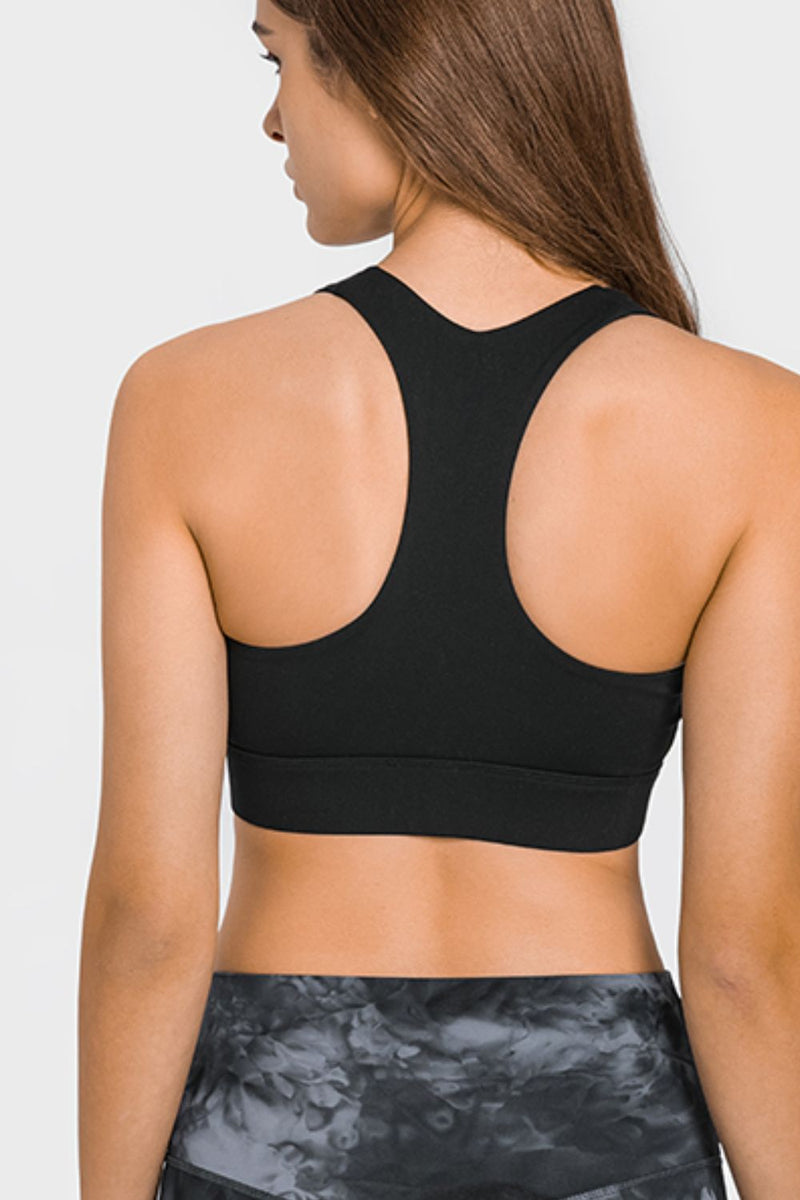 Experience Ultimate Support and Style with the Zip Up Racerback Sports Bra at Burkesgarb