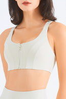 Stay Comfy and Supported with the Zip-Up Racerback Sports Bra at Burkesgarb