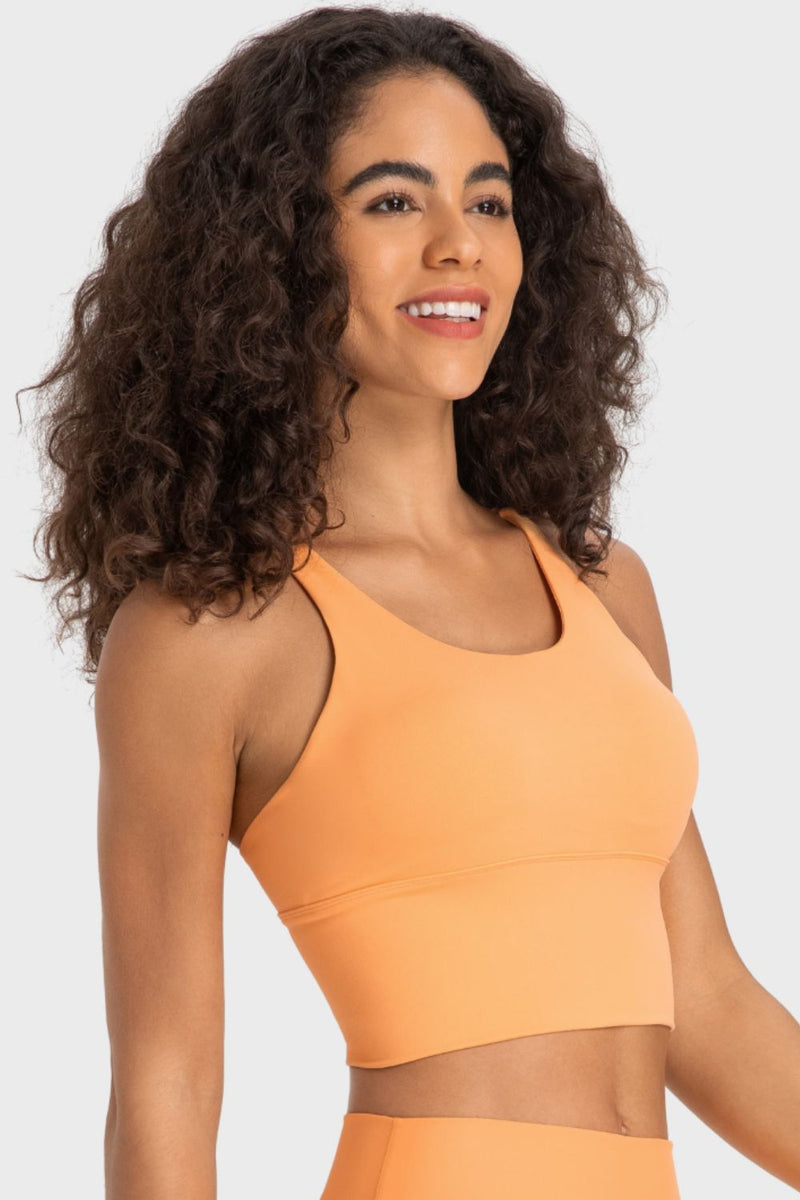 Stylish Support: Crisscross Back Ladder Detail Sports Bra at Burkesgarb