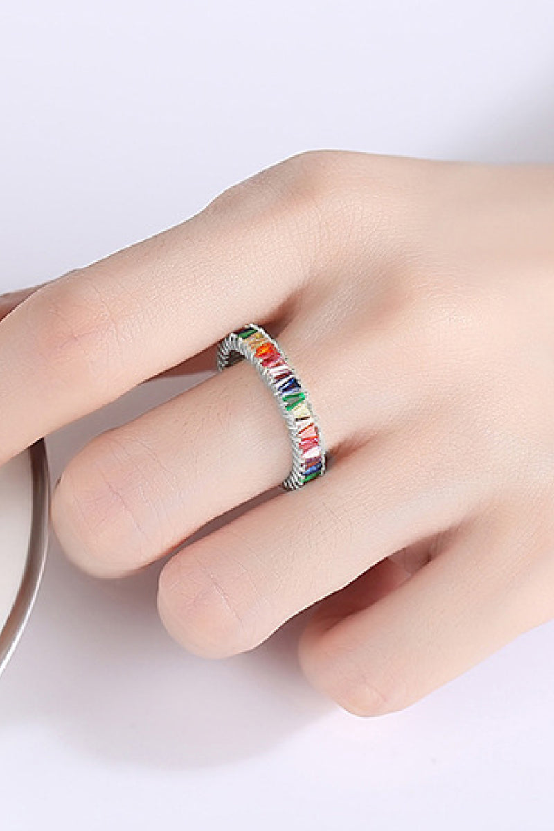 Vibrant Sparkle: Multicolored Cubic Zirconia 925 Sterling Silver Ring at Burkesgarb