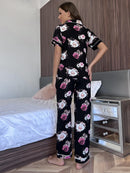 "Burkesgarb Blooming Comfort: Floral Short Sleeve Shirt and Pants Lounge Set"