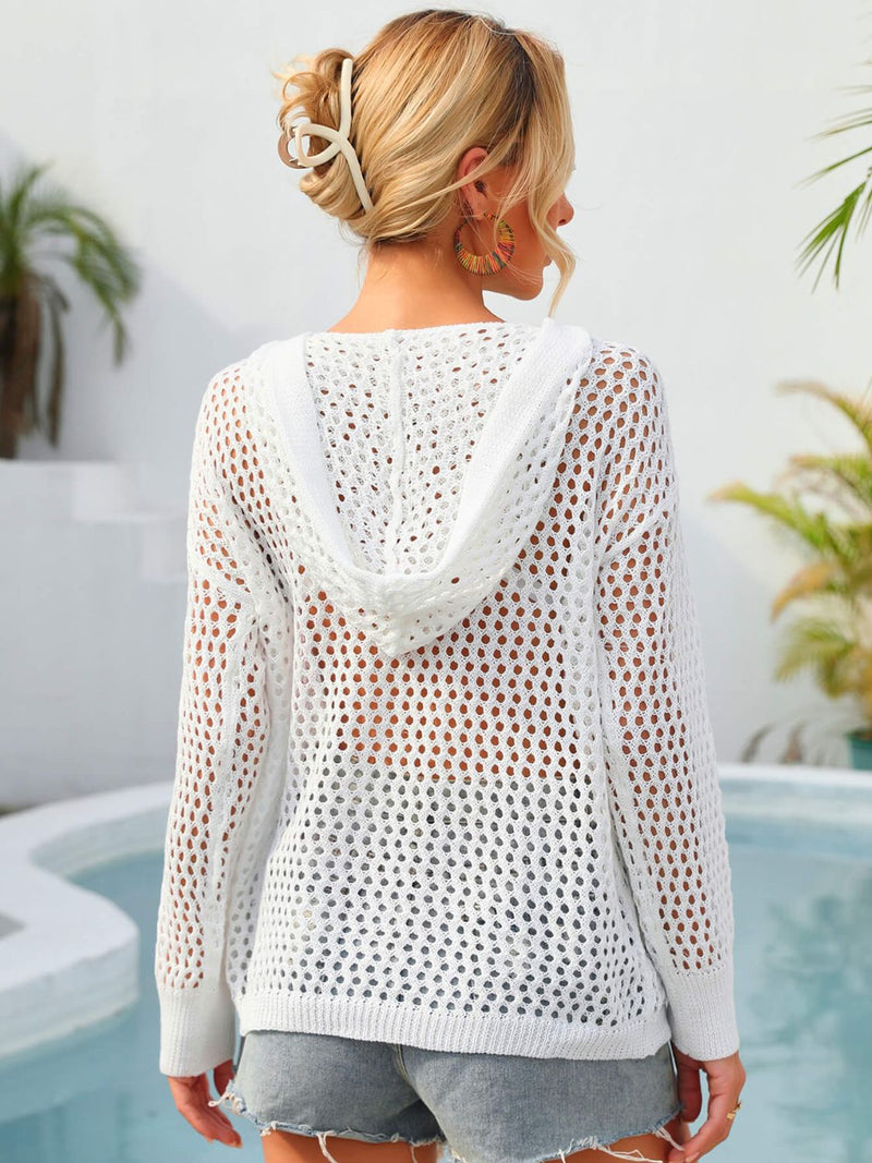 "Boho Chic: Flower Openwork Hoodie by Burkesgarb | Stylish and Comfortable Women's Outerwear"