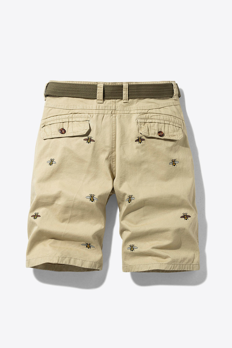 "Buzz-Worthy Style: Bee Embroidery Belted Shorts for Fashion-Forward Looks"