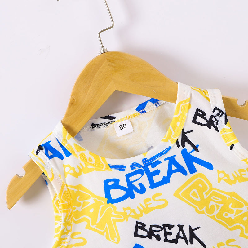Unleash the Fun: Kids BREAK Printed Design Tank Top and Shorts Set at Burkesgarb