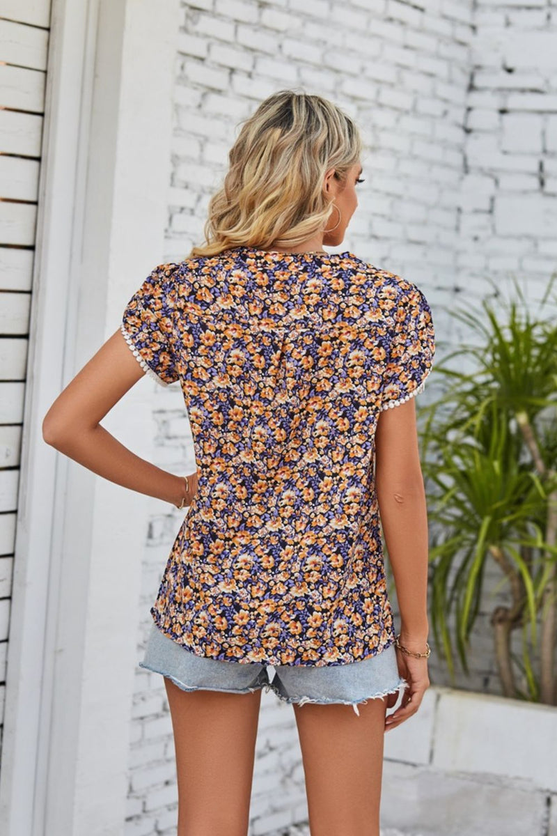 Floral Notched Neck Blouse | Burkesgarb - Effortless Elegance in Full Bloom