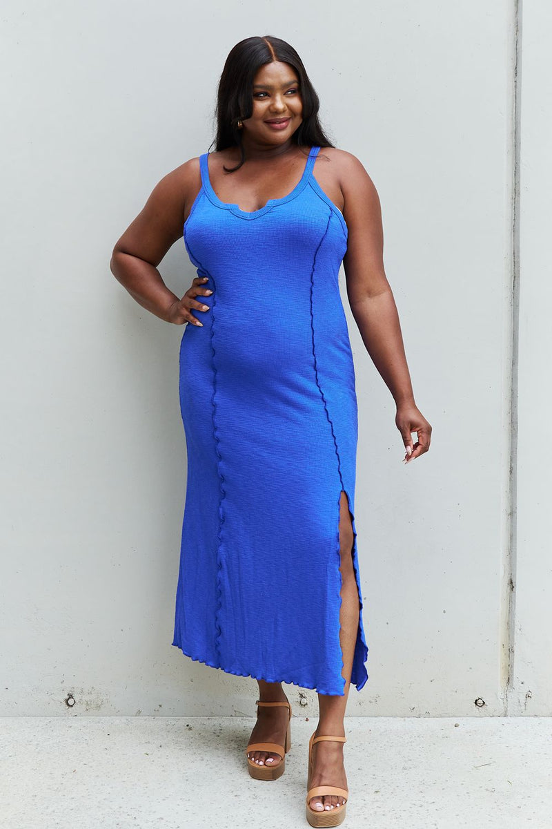 "Elegant and Alluring: Blue Maxi Dress with Slit by Burkesgarb | Stylish and Flattering Women's Apparel"