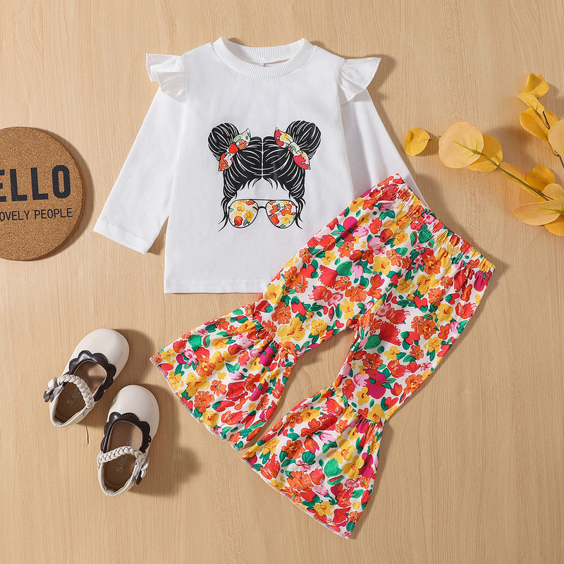 Baby Girl Graphic Top and Flare Pants Set: Adorable Style for Your Little Fashionista at Burkesgarb