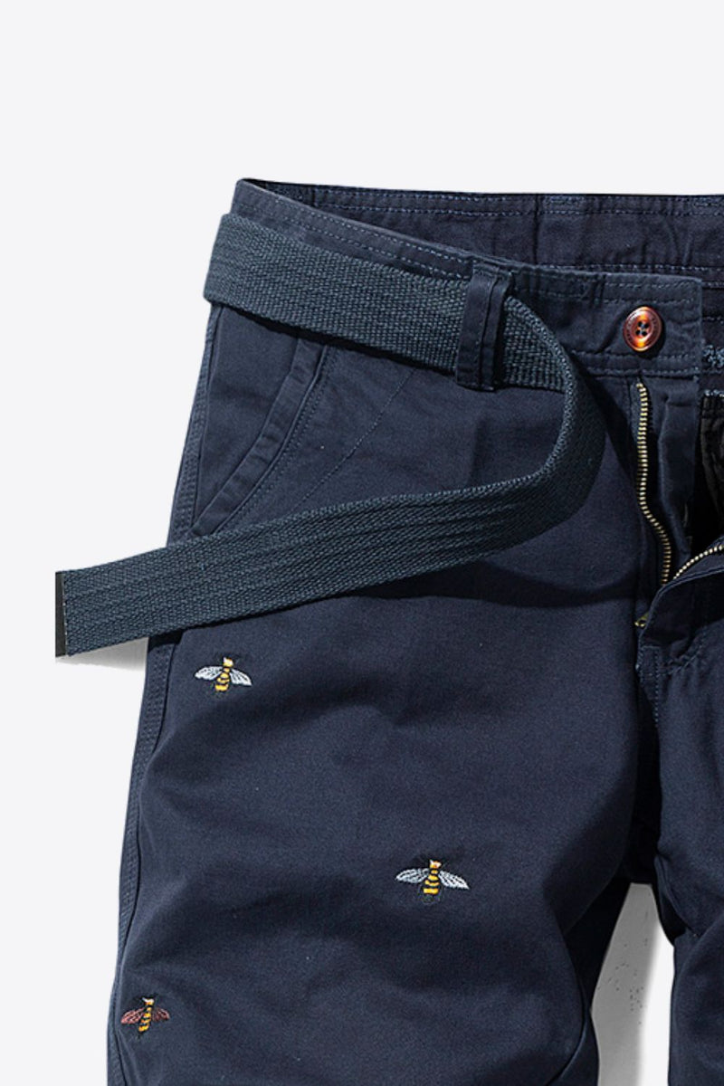 "Buzz-Worthy Style: Bee Embroidery Belted Shorts for Fashion-Forward Looks"