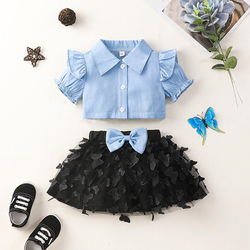 Adorable Style for Your Little One: Ruffle Shirt and Butterfly Applique Skirt Set from Burkesgarb