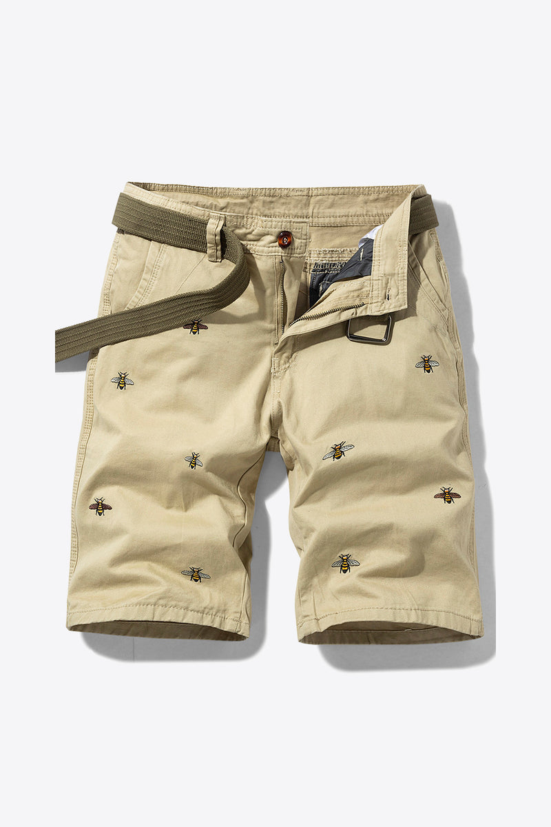 "Buzz-Worthy Style: Bee Embroidery Belted Shorts for Fashion-Forward Looks"