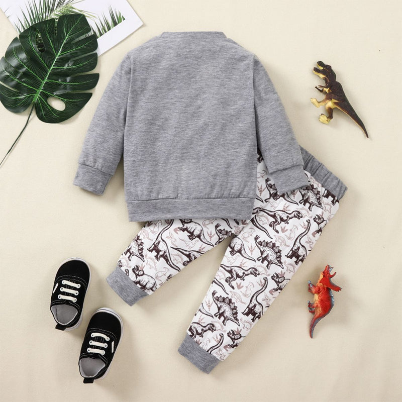 "Roar into Style with the Kids Graphic Sweatshirt and Dinosaur Design Joggers Set at Burkesgarb"