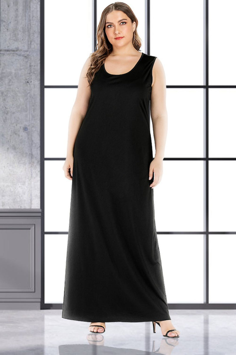 Elegance in Every Step: Plus Size Scoop Neck Maxi Tank Dress at Burkesgarb